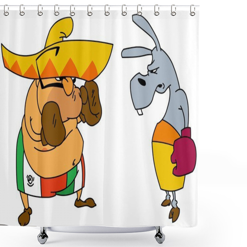 Personality  Illustration Of Mexican Man And Donkey Boxers. Isolated On White. Shower Curtains