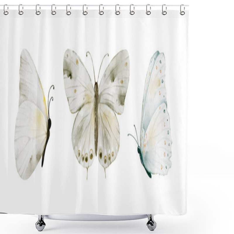 Personality  Watercolor Soft Earth Tones Butterflies Collection, Vector Butterfly Elements On White Background. Illustration Butterfly Suitable For Decorating In Your Design. Shower Curtains