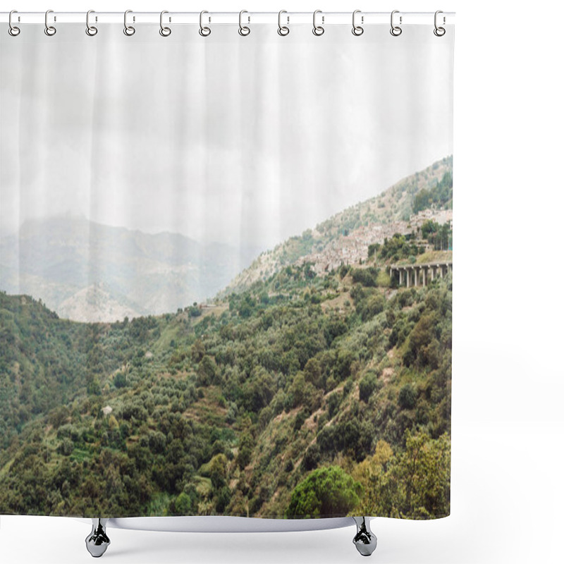 Personality  Green Trees On Hills Against Sky With Clouds  Shower Curtains