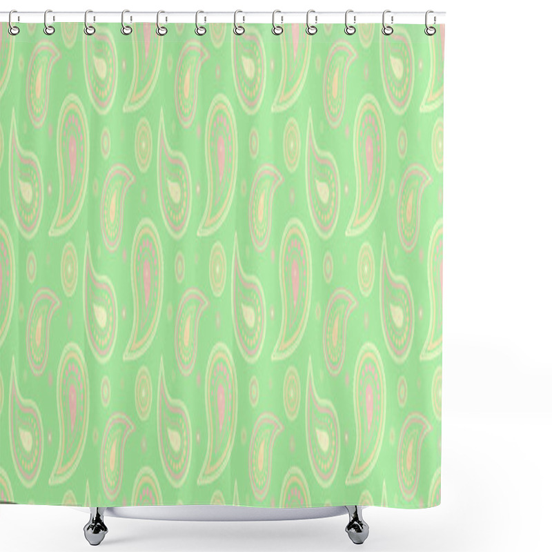 Personality  Elegant Pastel Paisley Pattern On A Soft Green Background. Perfect For Textile Design, Wallpaper, Or Any Project Needing A Delicate, Vintage Touch. Shower Curtains