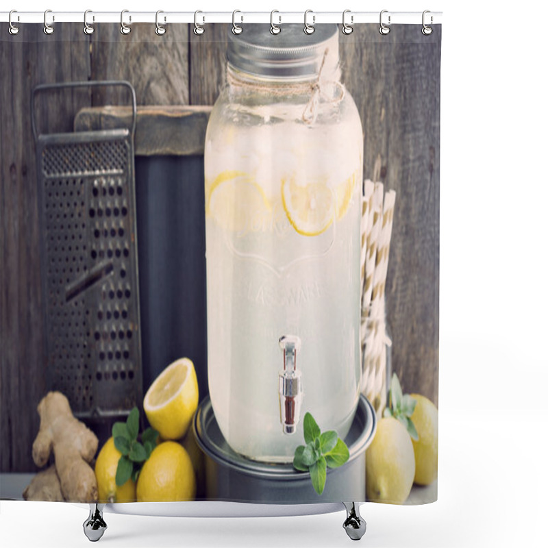 Personality  Ginger Homemade Lemonade In A Beverage Dispencer Shower Curtains