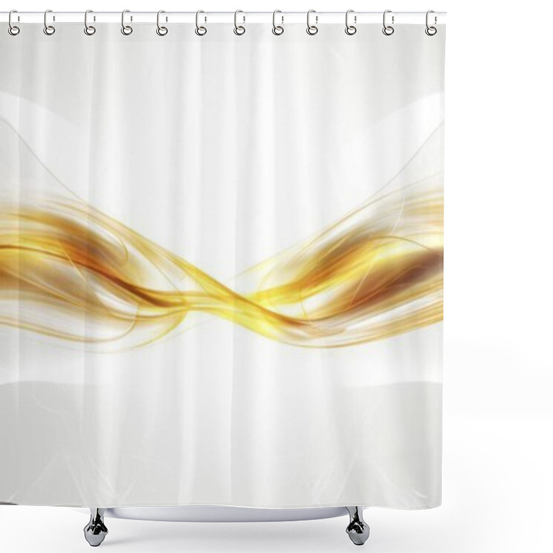 Personality  Gold Horizontal Lines, Symmetrical Composition, Bioluminescence, Pure White Background. Abstract Background Shower Curtains