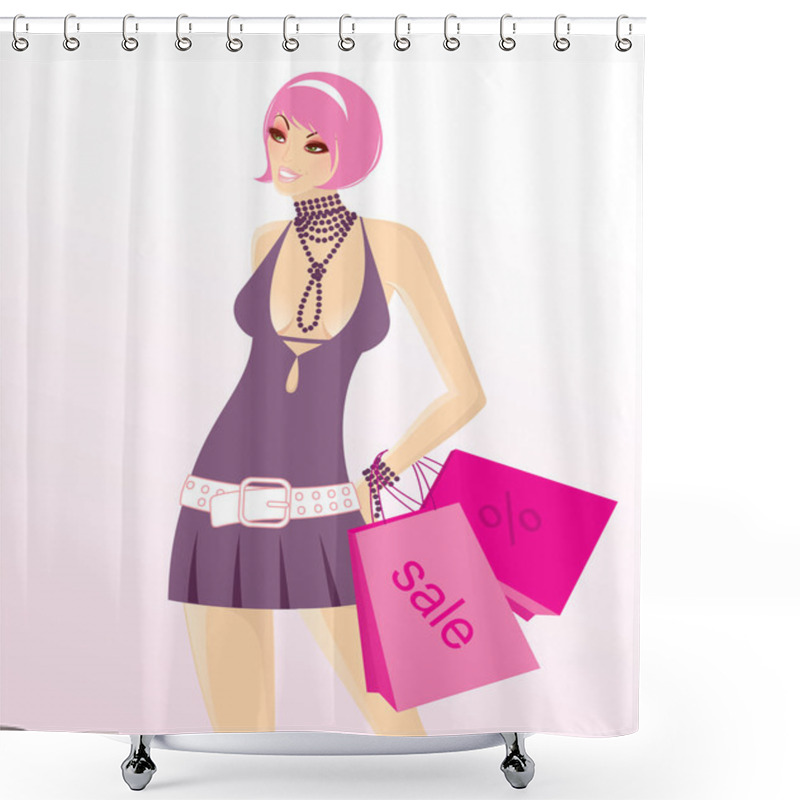 Personality  Shopping Woman Shower Curtains