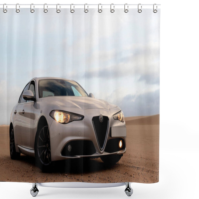 Personality  Alfa Romeo Giulia Standing In The Middle Of The Desert 16.04.2021. Walvis Bay, Namibia  Shower Curtains