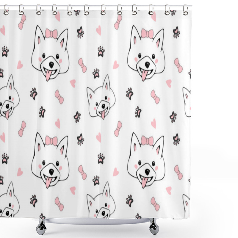 Personality  Vector Seamless Pattern With Hand Drawn Cute Dog Faces And Hand Drawn Elements. Creative Childish Texture. Perfect For Kids Apparel,fabric, Textile, Nursery Decoration,wrapping Paper. Shower Curtains