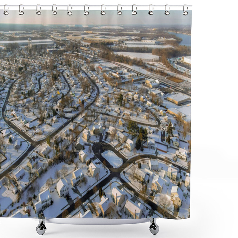 Personality  Winter Landscape With Snow In The Residential Streets Snow Covered Houses The American Town On Snowfall USA Shower Curtains