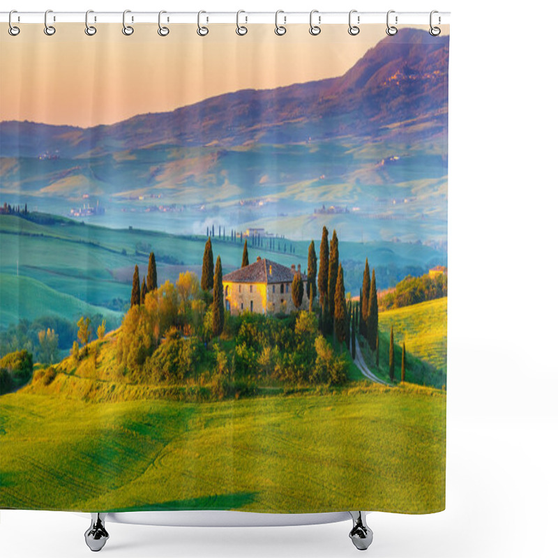 Personality  Tuscany Landscape At Sunrise Shower Curtains