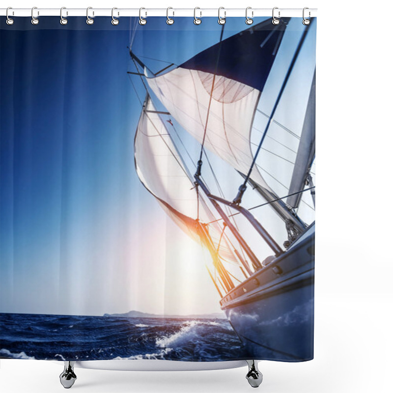 Personality  Sail Boat In Action Shower Curtains