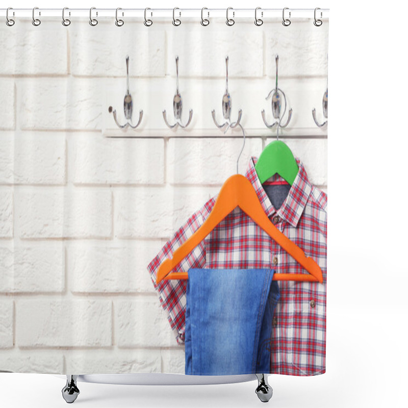 Personality  Clothes On Hangers In A Room Shower Curtains