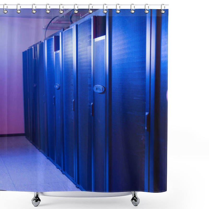 Personality  Data Center With Neon Light And Closed Servers, Cyber Security Concept Shower Curtains