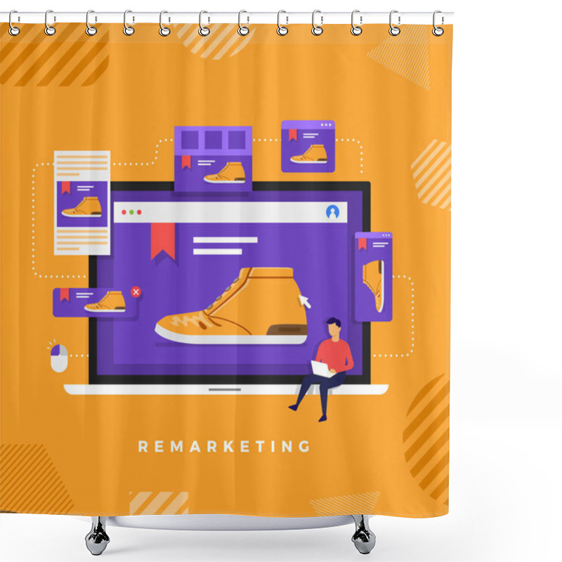 Personality  Flat Design Concept Digital Marketing Retargeting Or Remarketing. Online Banner Ad Network. Vector Illustrations. Shower Curtains