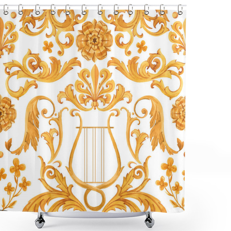 Personality  Golden Baroque Rich Luxury Vector Pattern Shower Curtains