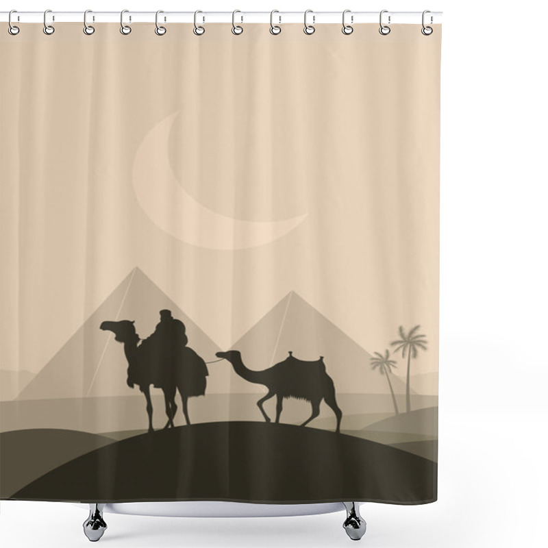 Personality  Bedouin Camel Caravan In Wild Africa Landscape Illustration Shower Curtains