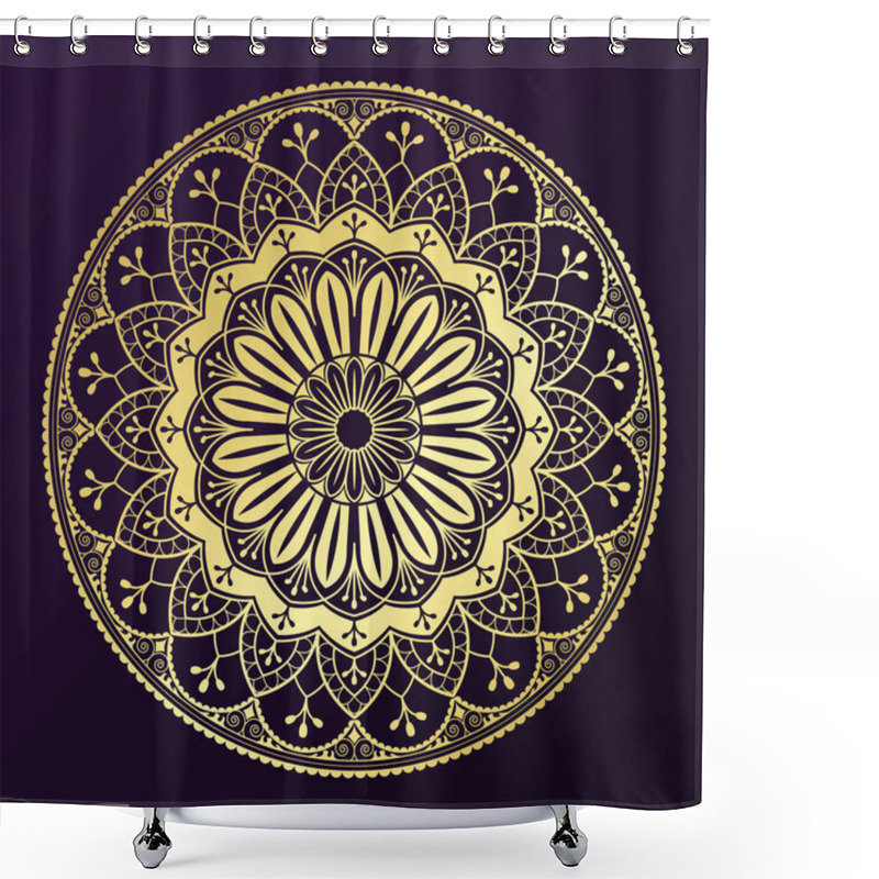 Personality  Geometrical Gold Mandala Pattern On Purple Background Shower Curtains