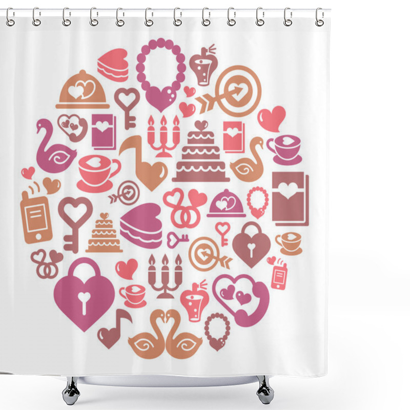 Personality  Valentines And Love Icons In Circle Shape Shower Curtains