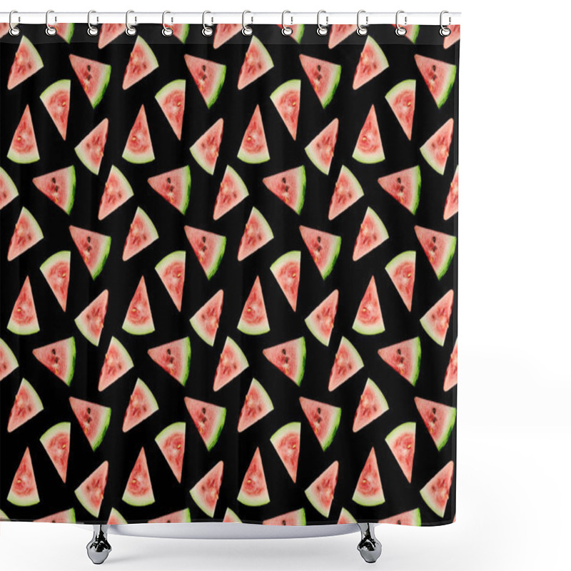 Personality  Background Pattern With Delicious Red Ripe Watermelon Slices Isolated On Black Shower Curtains