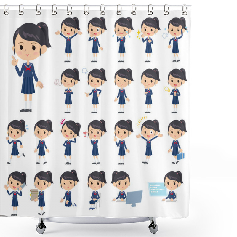 Personality  School Girl Sailor Suit Pause Shower Curtains