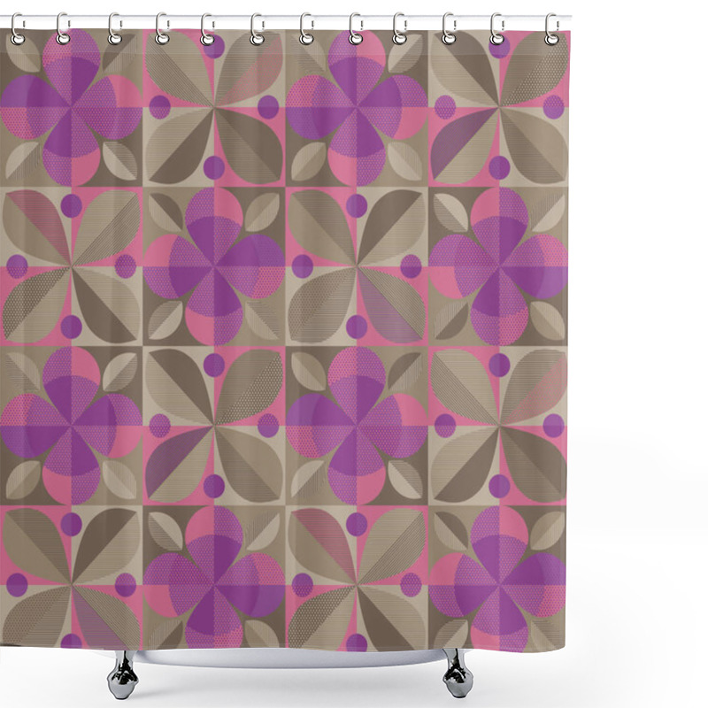 Personality  Modern Abstract Geometry Violet Flowers Seamless Pattern. Laconic Decorative Elegant Floral Pattern For Background, Fabric, Textile, Wrap, Surface, Web And Print Design. Vector Illustration Rapport Shower Curtains