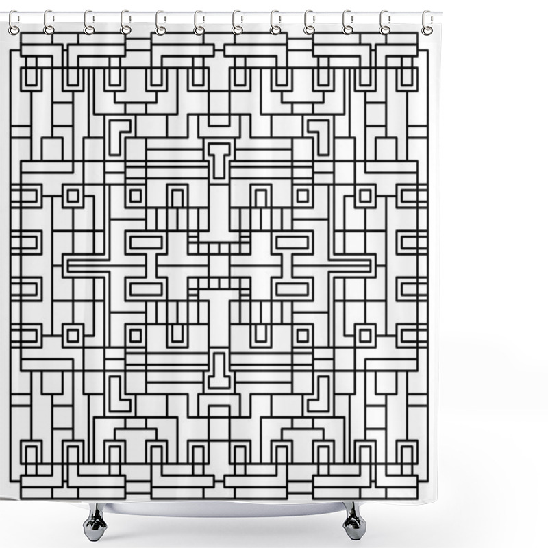 Personality  Detailed Black-and-White Geometric Maze Pattern With Symmetrical And Interconnected Line Work Shower Curtains