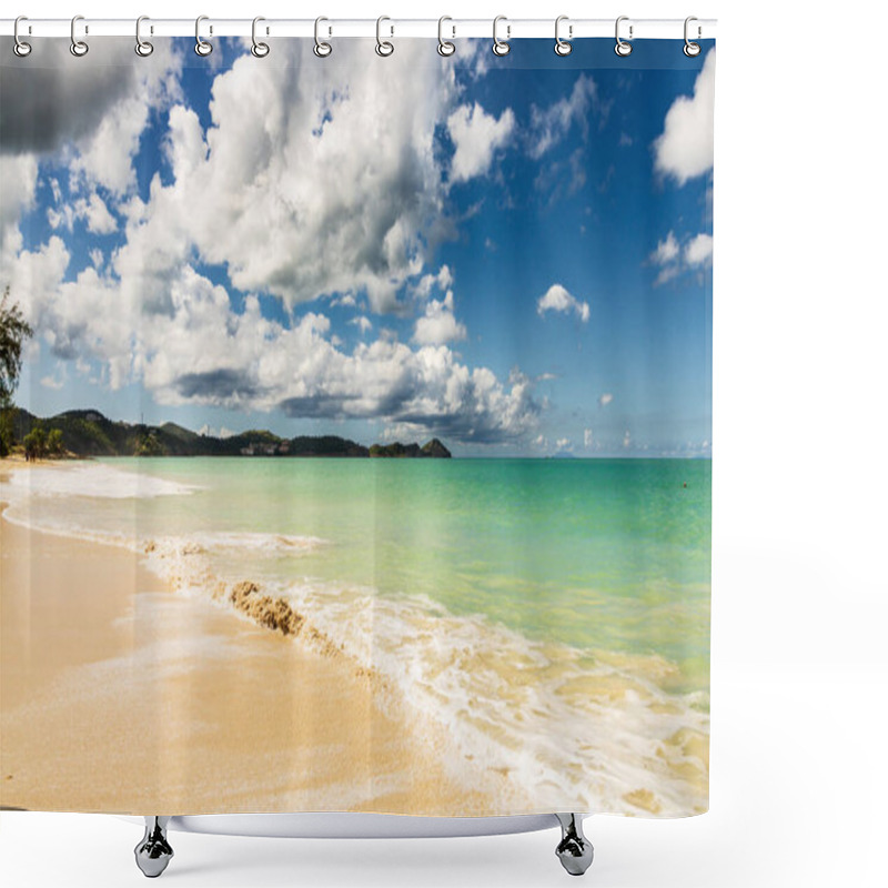 Personality  Caribbean Beach With White Sand, Deep Blue Sky And Turquoise Water Shower Curtains