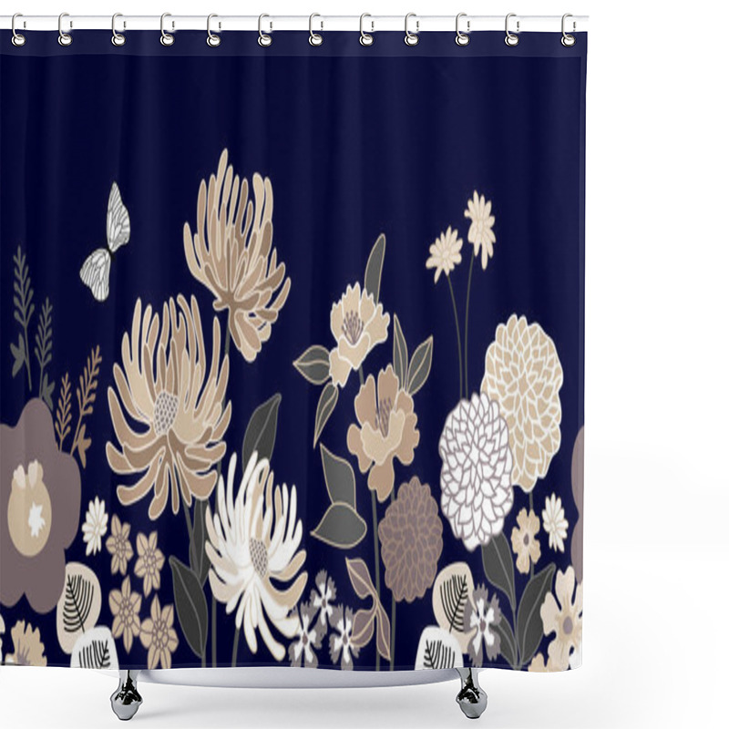 Personality  Seamless Botanical Border With Japanese Motifs. Shower Curtains