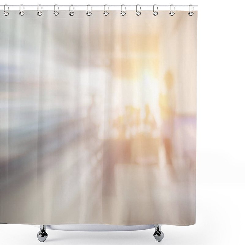 Personality  Blurred Image Of Counter Service At Hotel For Background Usage. Shower Curtains