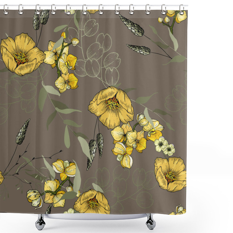 Personality  Bohemian Flowers Pattern, Floral Hand Drawn Mix With Orchids, Roses. Seamless Vector Illustration For Fashion, Fabric. Scarf Prints Shower Curtains