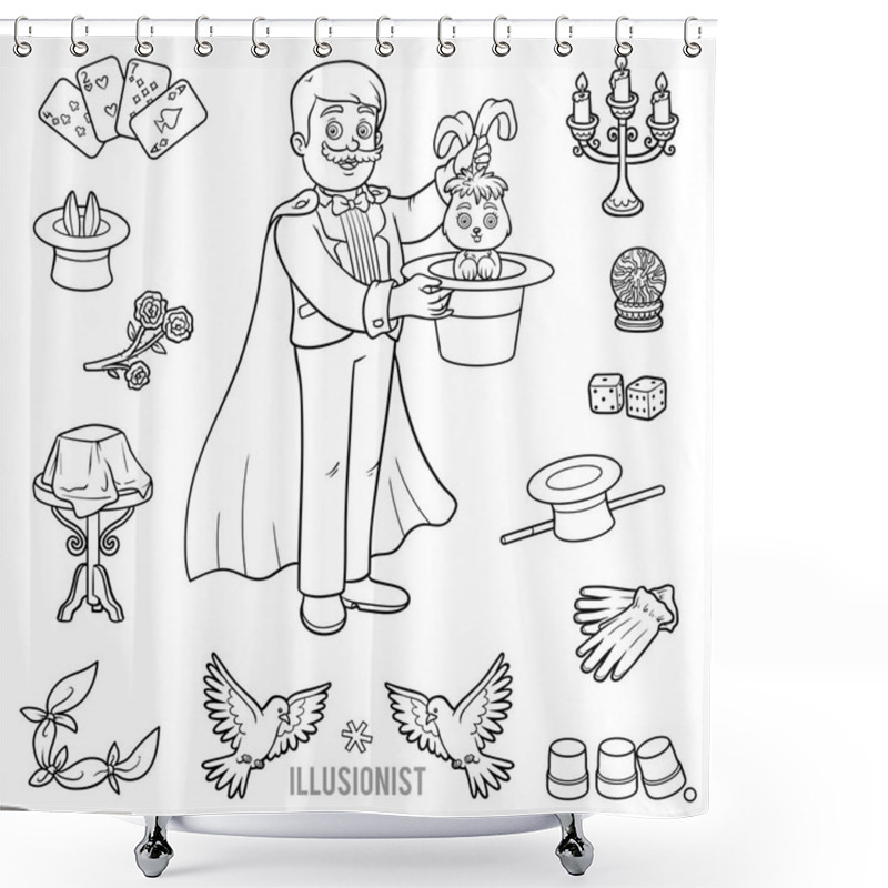 Personality  Vector Set With Magician And Objects For Magic Tricks Shower Curtains