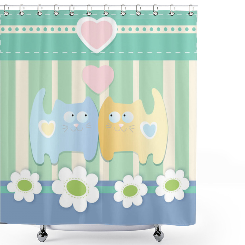 Personality  Vector Cute Background With Cats. Shower Curtains