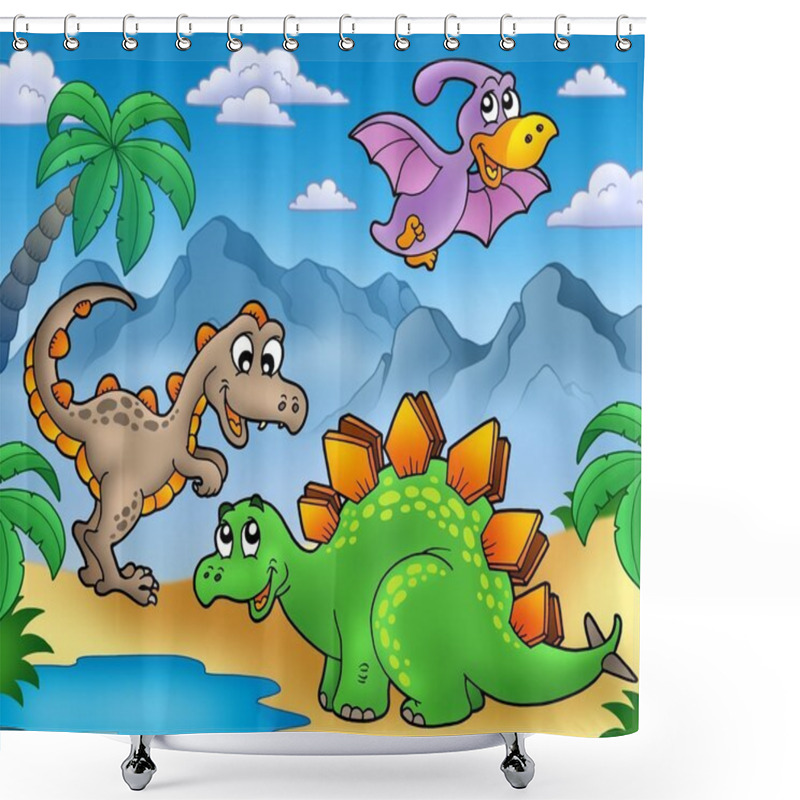 Personality  Landscape With Dinosaurs 2 Shower Curtains