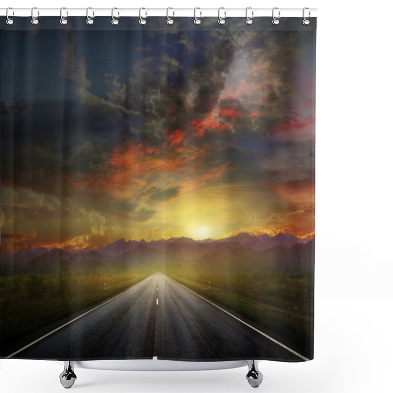 Personality  Country Road With A Dark Sky Shower Curtains