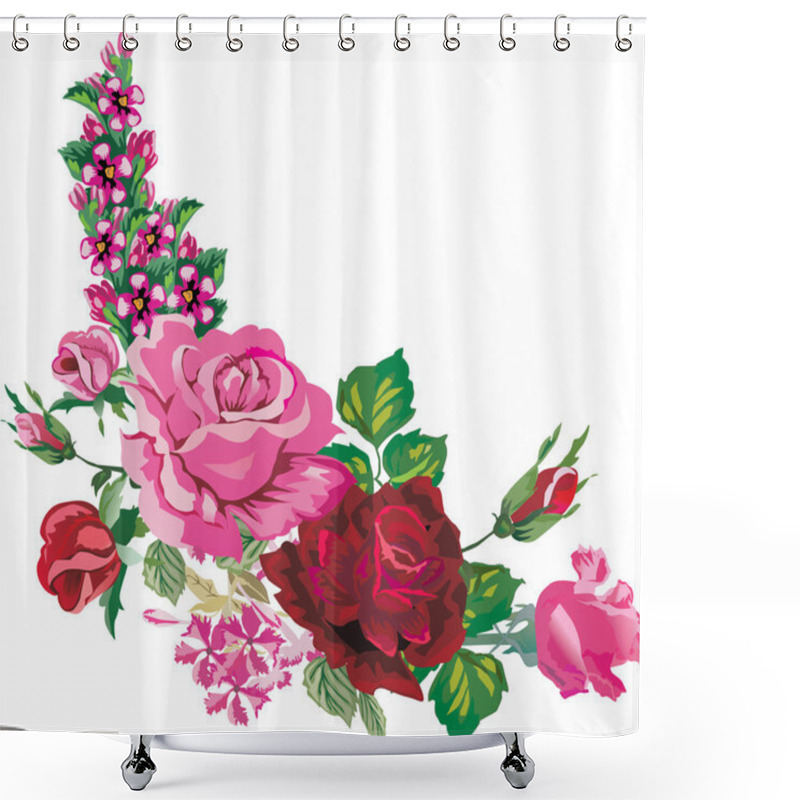 Personality  Pink And Red Rose Corner On White Shower Curtains