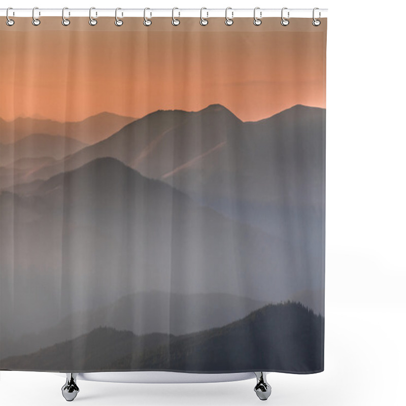 Personality  Distant Mountain Range And Thin Layer Of Clouds On The Valleys Shower Curtains