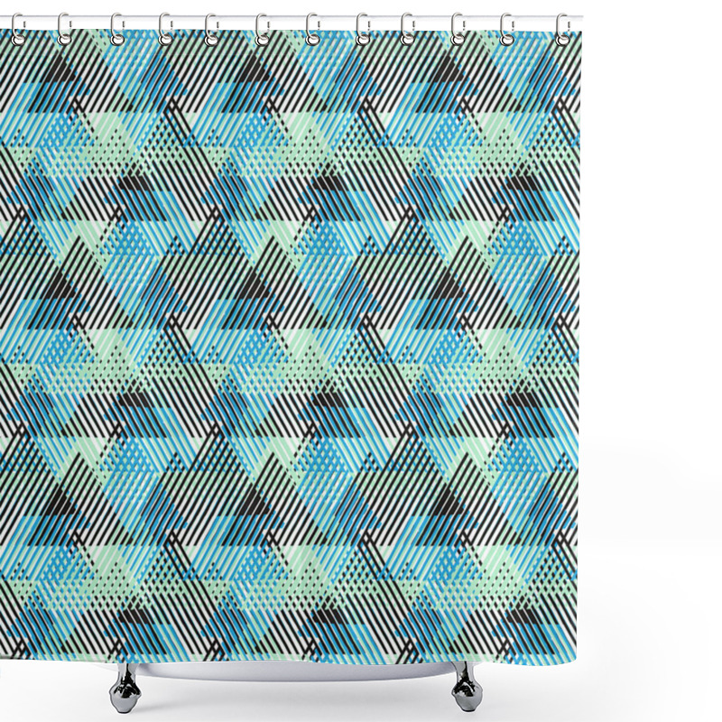 Personality  Geometric Pattern With Striped Triangles Shower Curtains