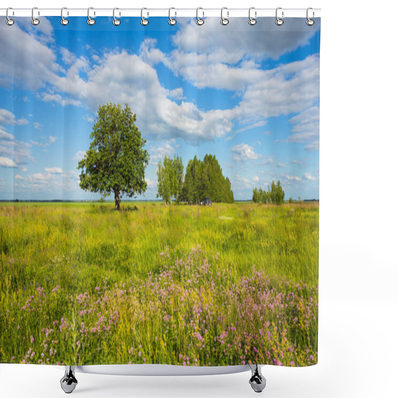 Personality  Trees In The Middle Of The Green Field Shower Curtains