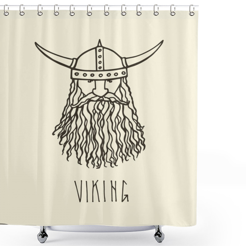 Personality  Hand Drawn Viking Portrait Shower Curtains