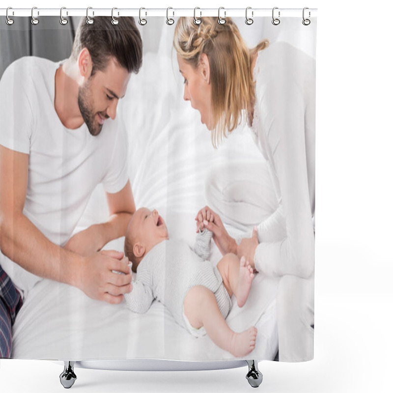 Personality  Parents With Baby Boy Shower Curtains