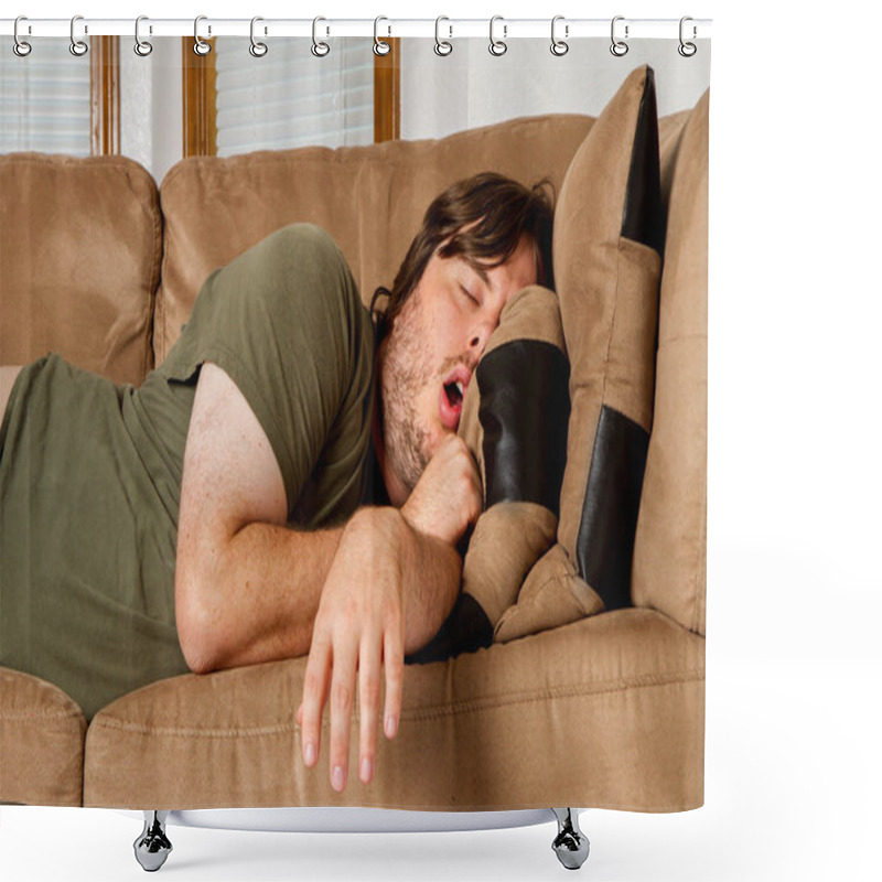 Personality  Man Taking A Quick Nap On The Couch Shower Curtains