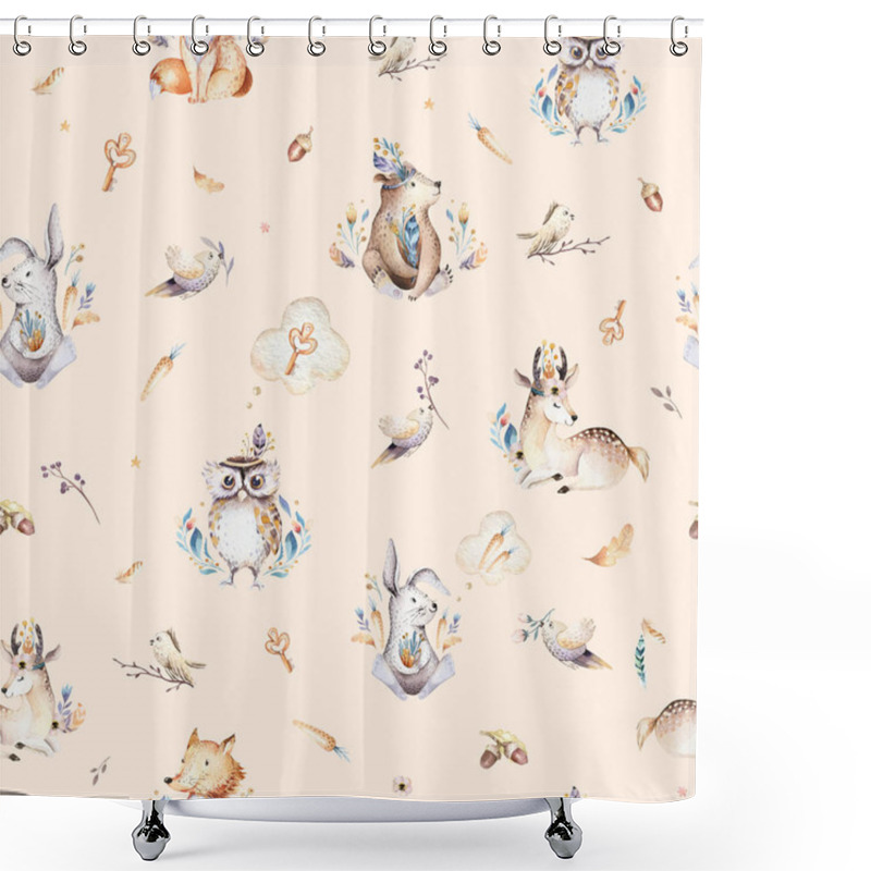 Personality  Baby Animals Nursery Isolated Seamless Pattern For Children Shower Curtains