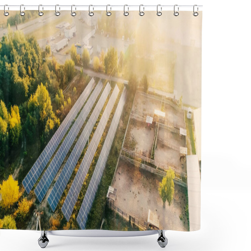 Personality  Aerial View Of Solar Panels Near Trees  Shower Curtains