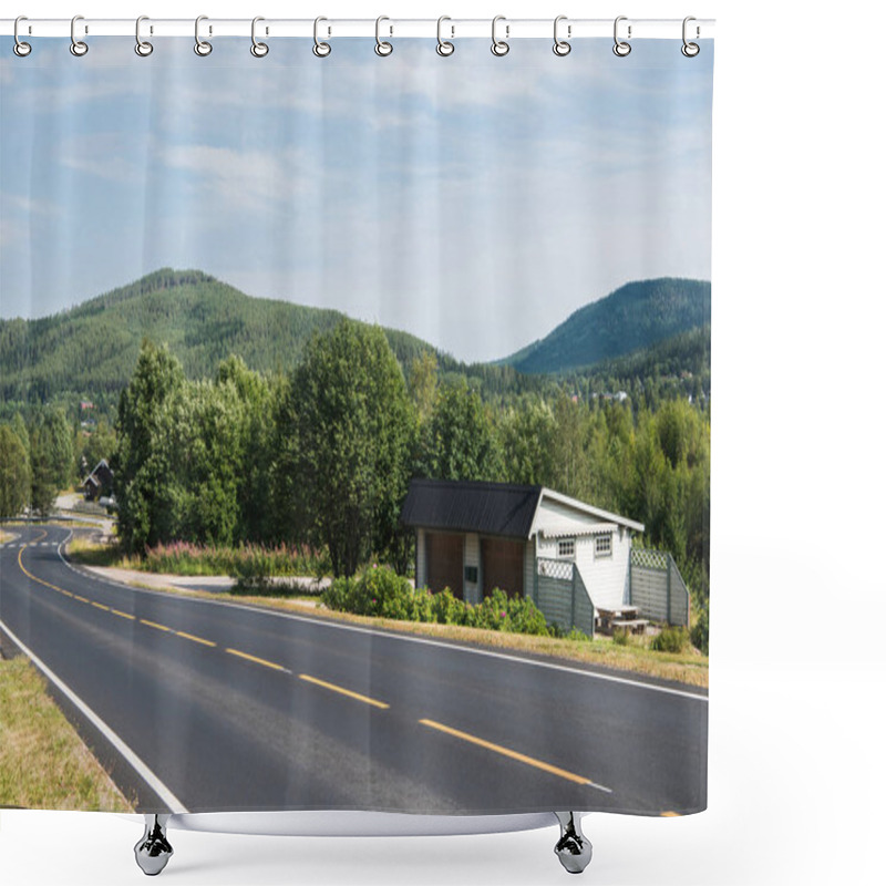 Personality  Road With Side Building And Green Hills, Trysil, Norway's Largest Ski Resort  Shower Curtains