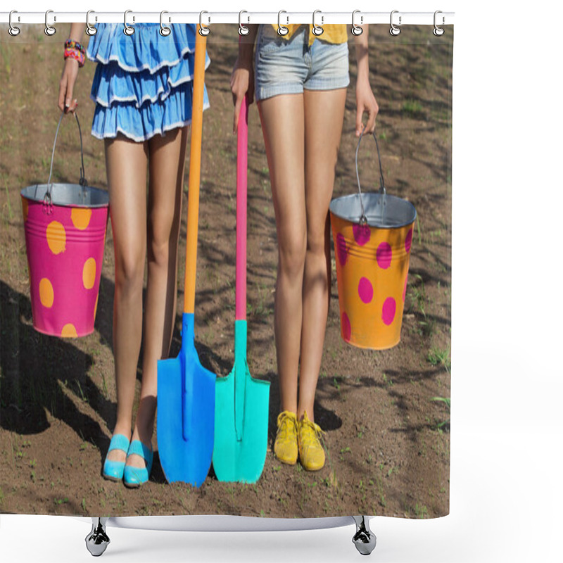 Personality  Girls With Buckets And Shovels Shower Curtains