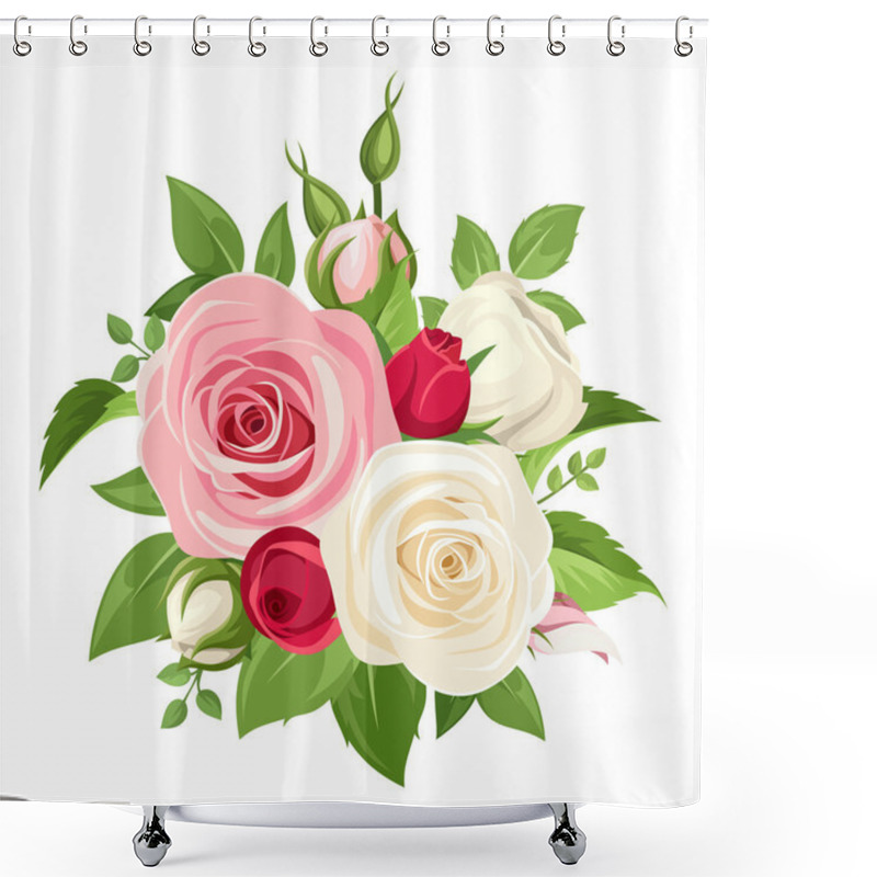 Personality  Bouquet Of Pink And White Roses. Vector Illustration. Shower Curtains