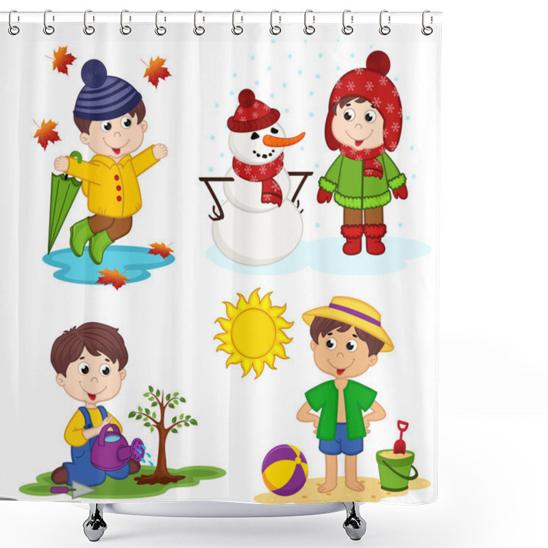 Personality  Boy And The Four Seasons Shower Curtains