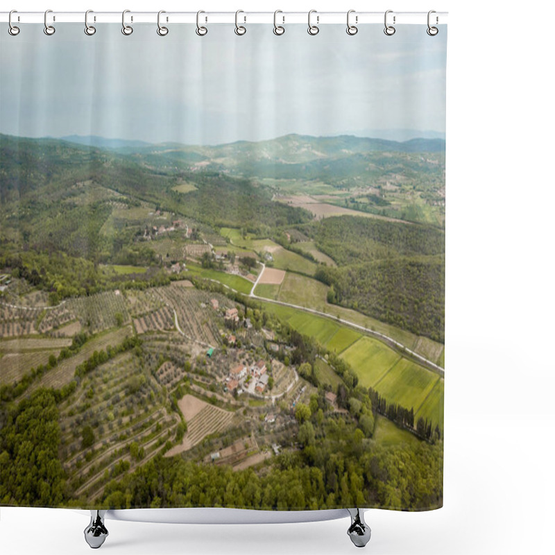 Personality  Aerial View Of Fields And Hills With Trees In Arezzo Province, Italy Shower Curtains