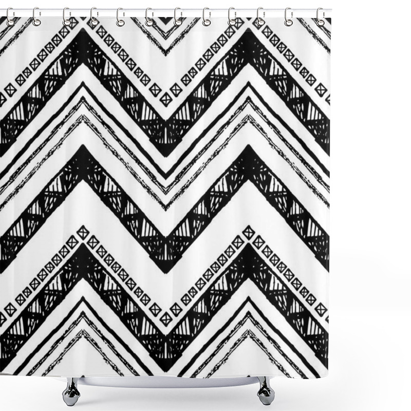 Personality  Hand Drawn Pattern. Vector Zigzag And Stripe Line. Shower Curtains