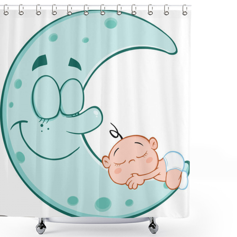 Personality  Cute Baby Boy Sleeps On Blue Moon Shower Curtains