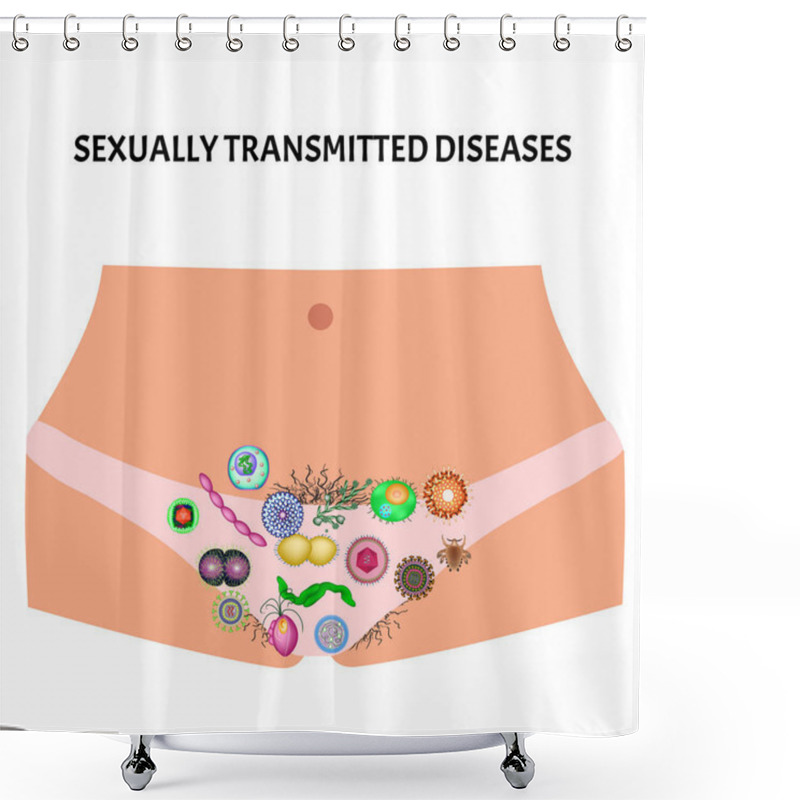 Personality  Viral And Bacterial Infections. Sexually Transmitted Diseases. Infographics. Vector Illustration On Isolated Background. Shower Curtains