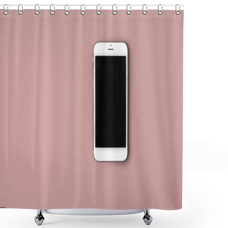 Personality  Blank Smart Phone On Pink Background Shower Curtains