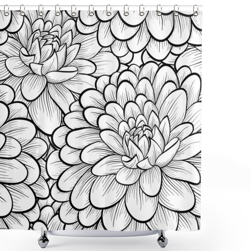 Personality  Beautiful Seamless Background With Monochrome Black And White Flowers. Shower Curtains